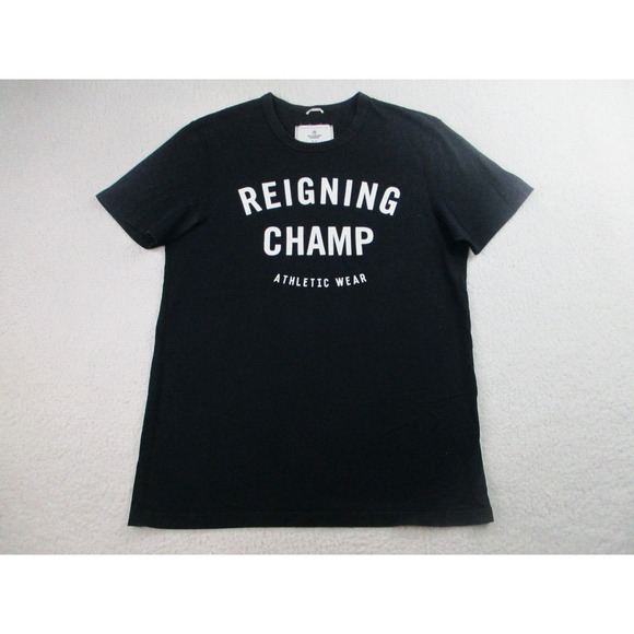 Reigning Champ T Shirt Mens Small Black Short Sleeve Workout Exercise Spellout‎ - Picture 1 of 8